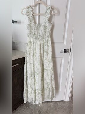 Lucy Paris White Maxi Dress with Light Green Print
